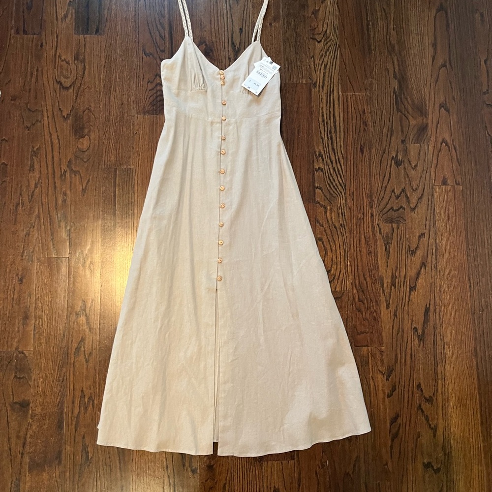 Zara Taupe Linen Blend Dress NWT